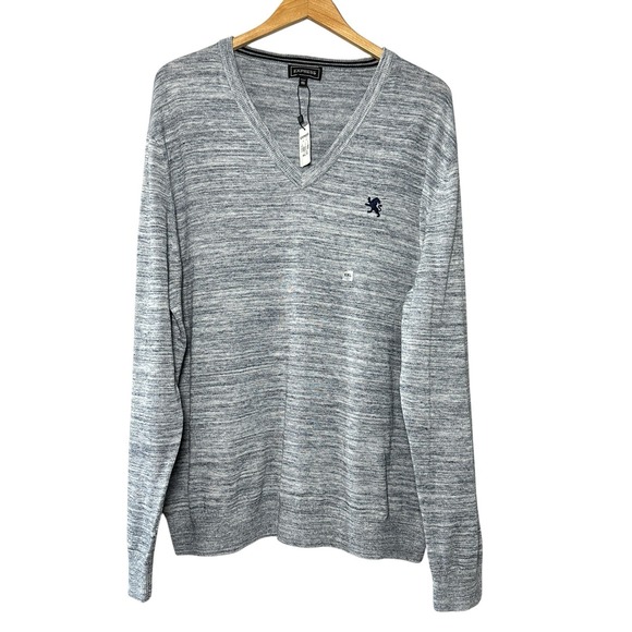 Express Other - Express V-Neck Sweater Men's XXL Gray Marled Knit Minimal Preppy Workwear Modern